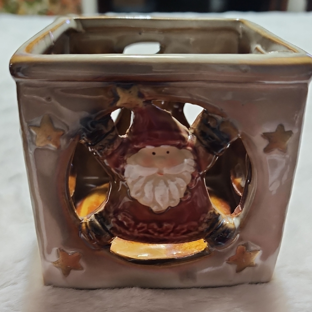 CHRISTMAS SANTA CLAUS CANDY CANE CUBE CANDLE HOLDER.